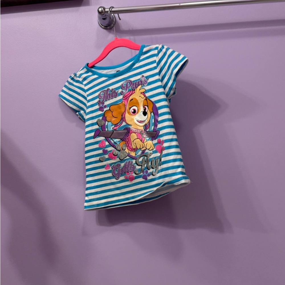 Blue Striped Kids Shirt with Cartoon Print